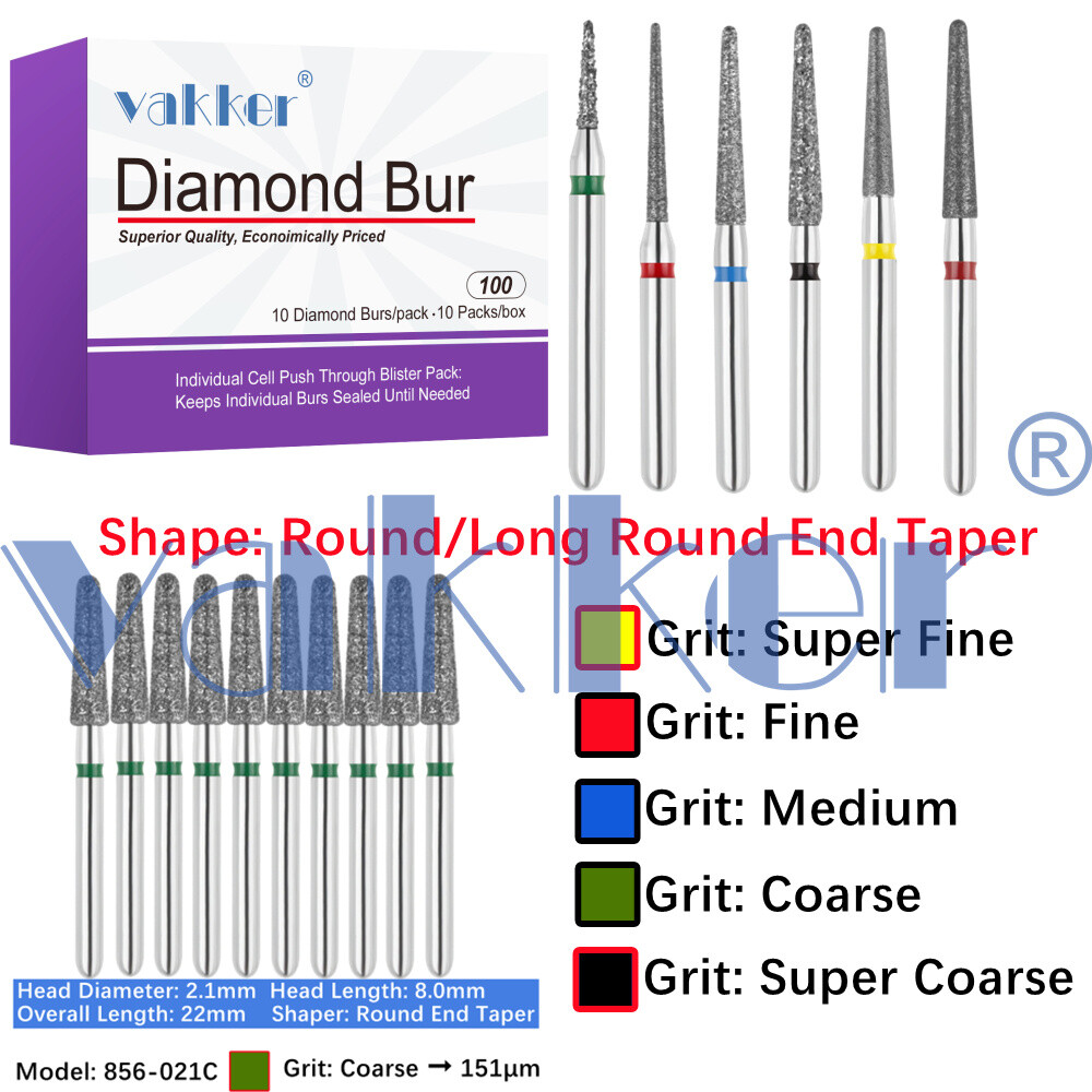 10pc/pk Dental FG Diamond Burs Round Long Round End Taper Diamond Bur 850 855