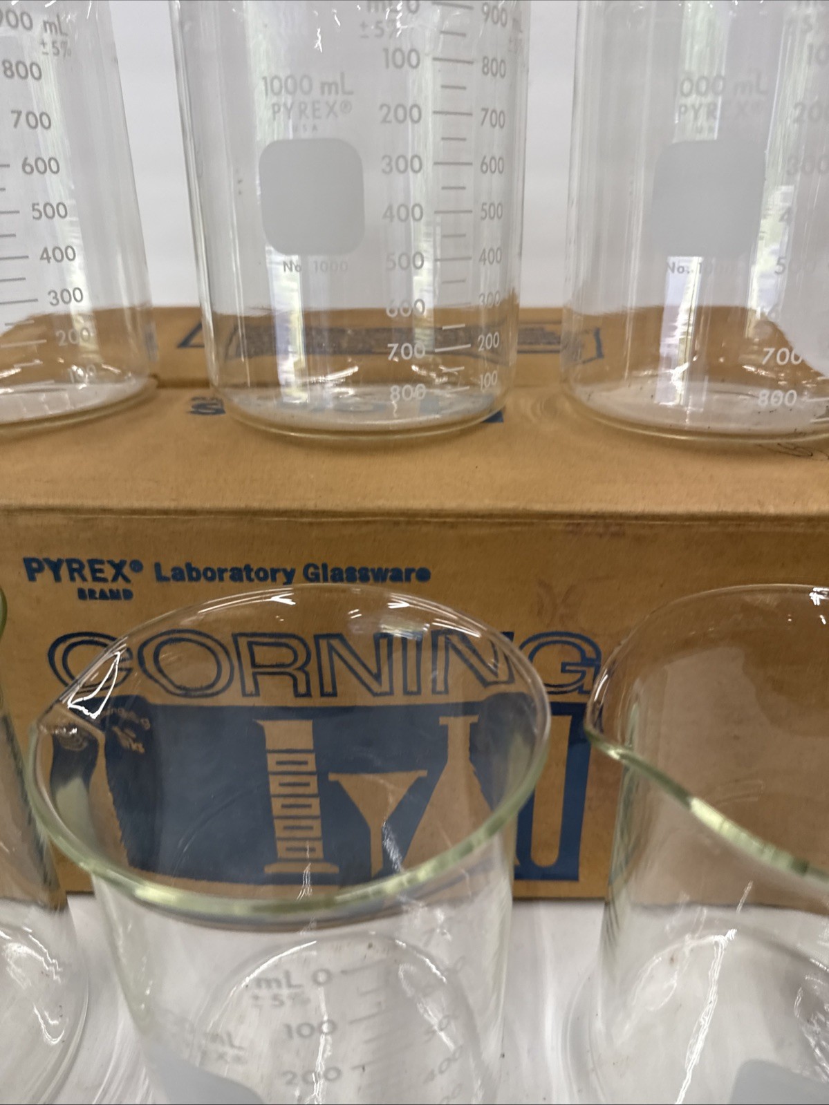 Vintage 6pc Pyrex Beaker Glass 1000mL Measuring Cup Lab Grade No. 1000