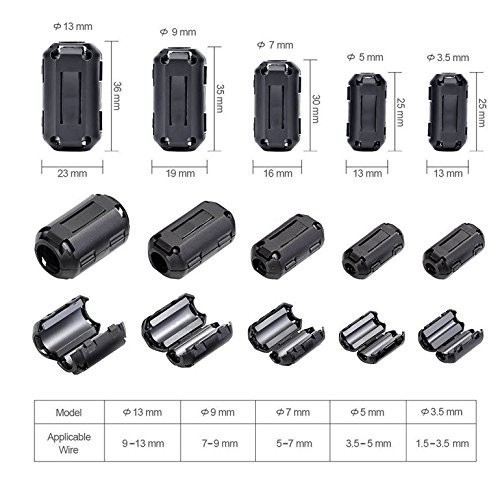 20 Pcs Snap on Ferrite Core Cord Ring RFI EMI Noise Filter Suppressor Cable Clip