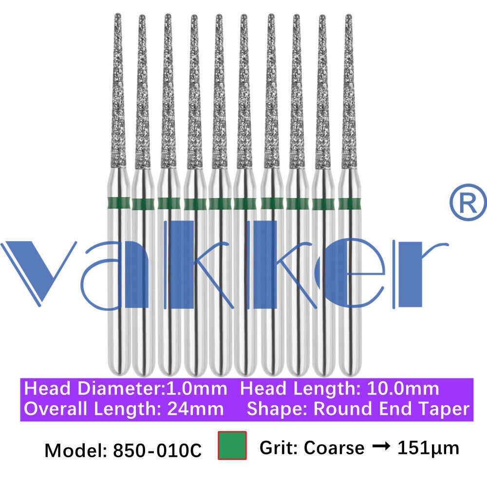 10pc/pk Dental FG Diamond Burs Round Long Round End Taper Diamond Bur 850 855