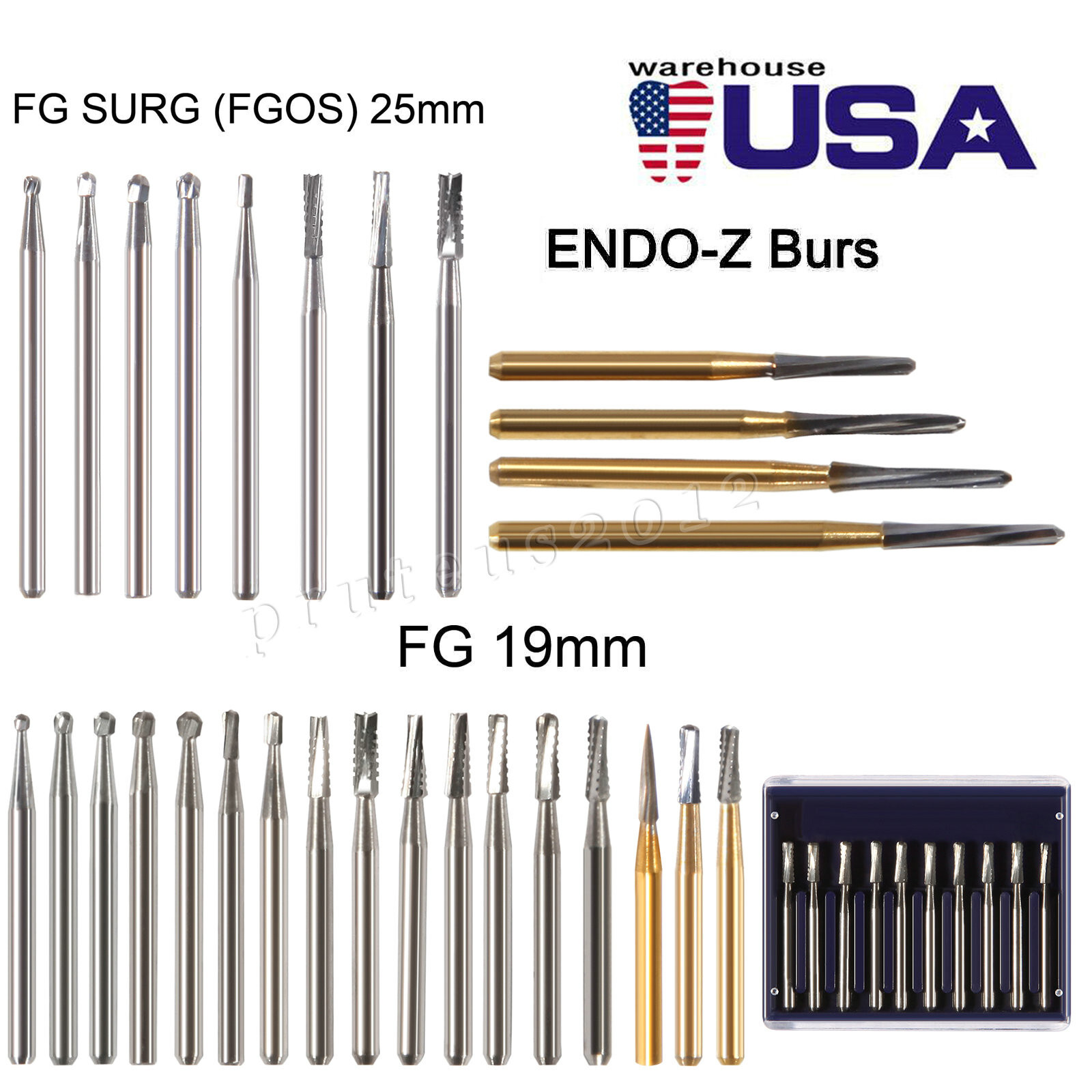 USA Dental Carbide Burs FG Round 19mm/Surgical Burs 25mm 40 Types For High Speed