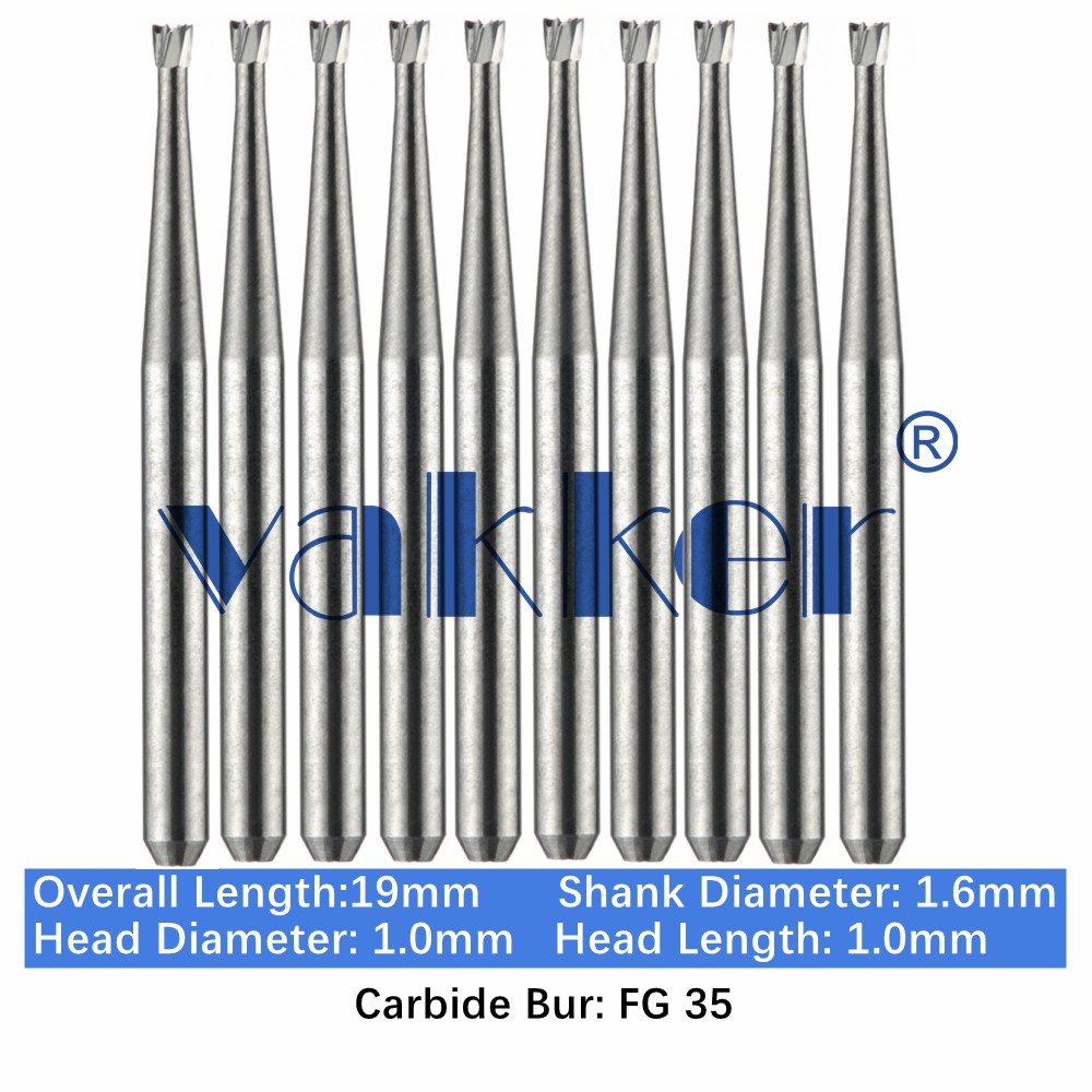 10-100pc Vakker Dental Carbide Burs FG35 19mm FG Inverted Cone Burs High Speed