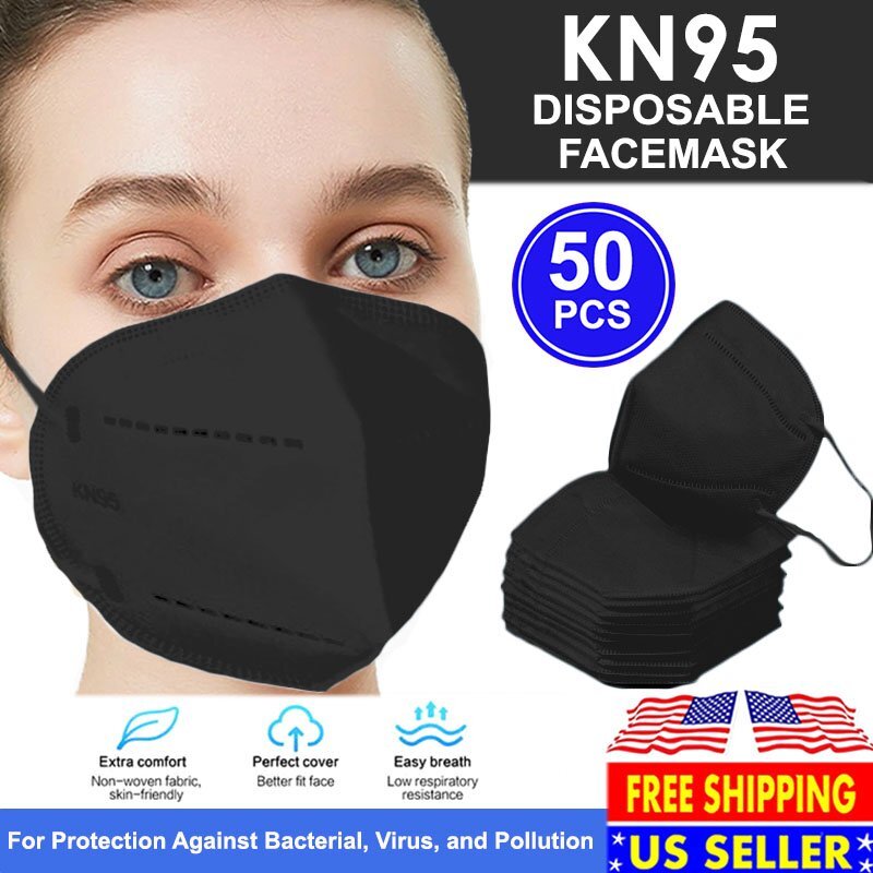 50 PCS KN95 Face Mask Disposable Protective Respirator Mouth Nose Cover [BLACK]