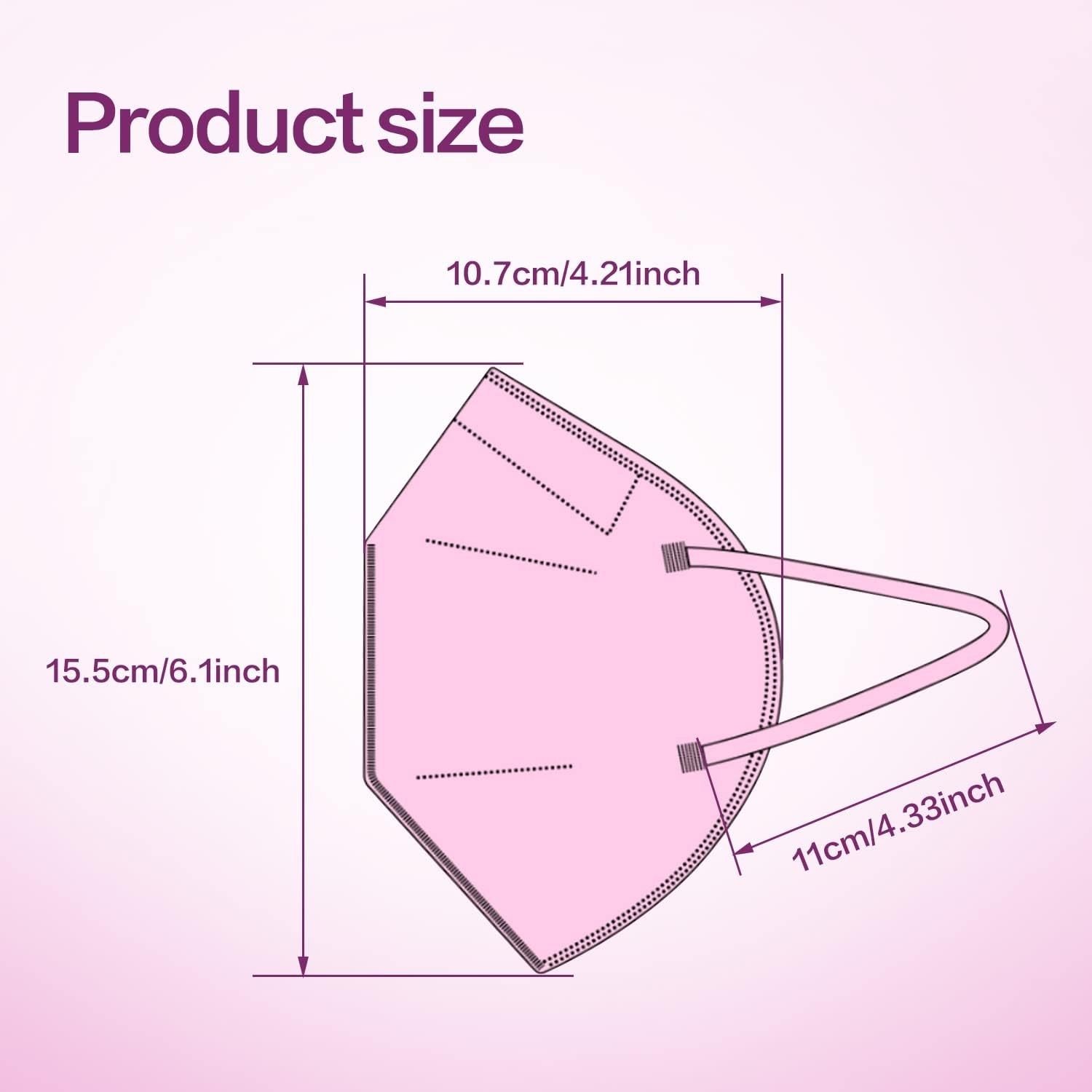 50 Pack Pink KN95 Masks Disposable 5-Layer Foldable Safety Masks