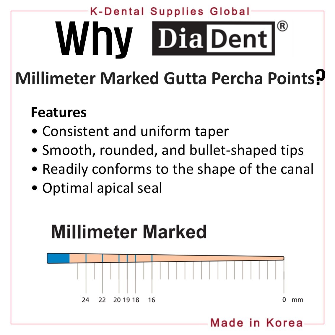 Diadent Dental Millimeter Marked Gutta Percha Points All Sizes