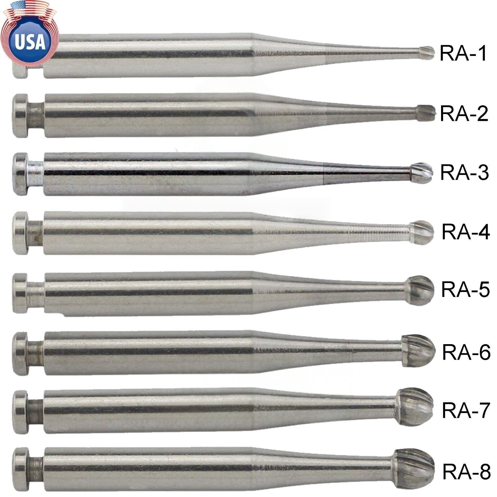 5-100 8 Types Dental Round Carbide Bur for Slow Speed Latch Type RA 1# – 8# Burs
