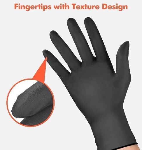 TASALON Disposable Black Nitrile Gloves 100 Count, 5 Mil Textured long Medium