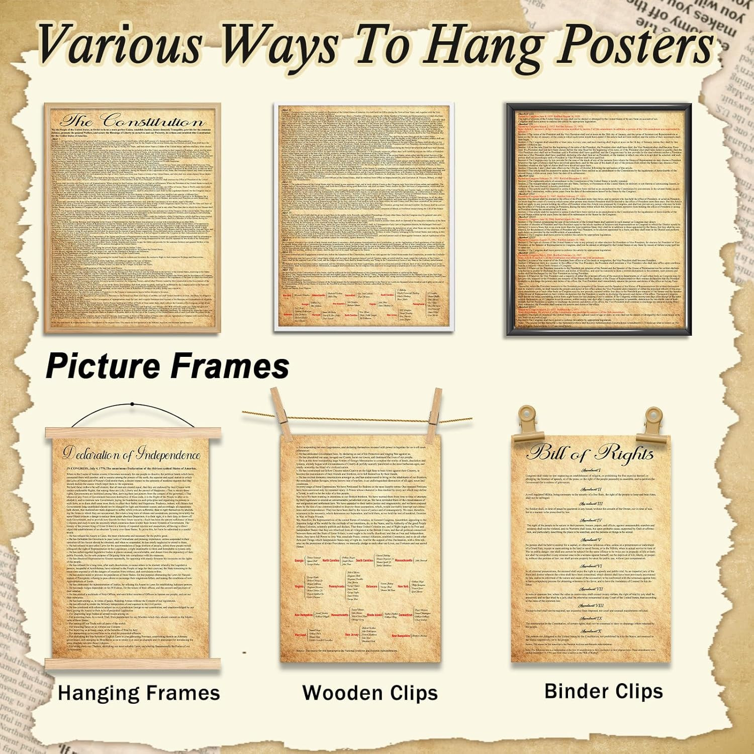 7-Piece Vintage American Founding Documents Poster Set for Home or Classroom