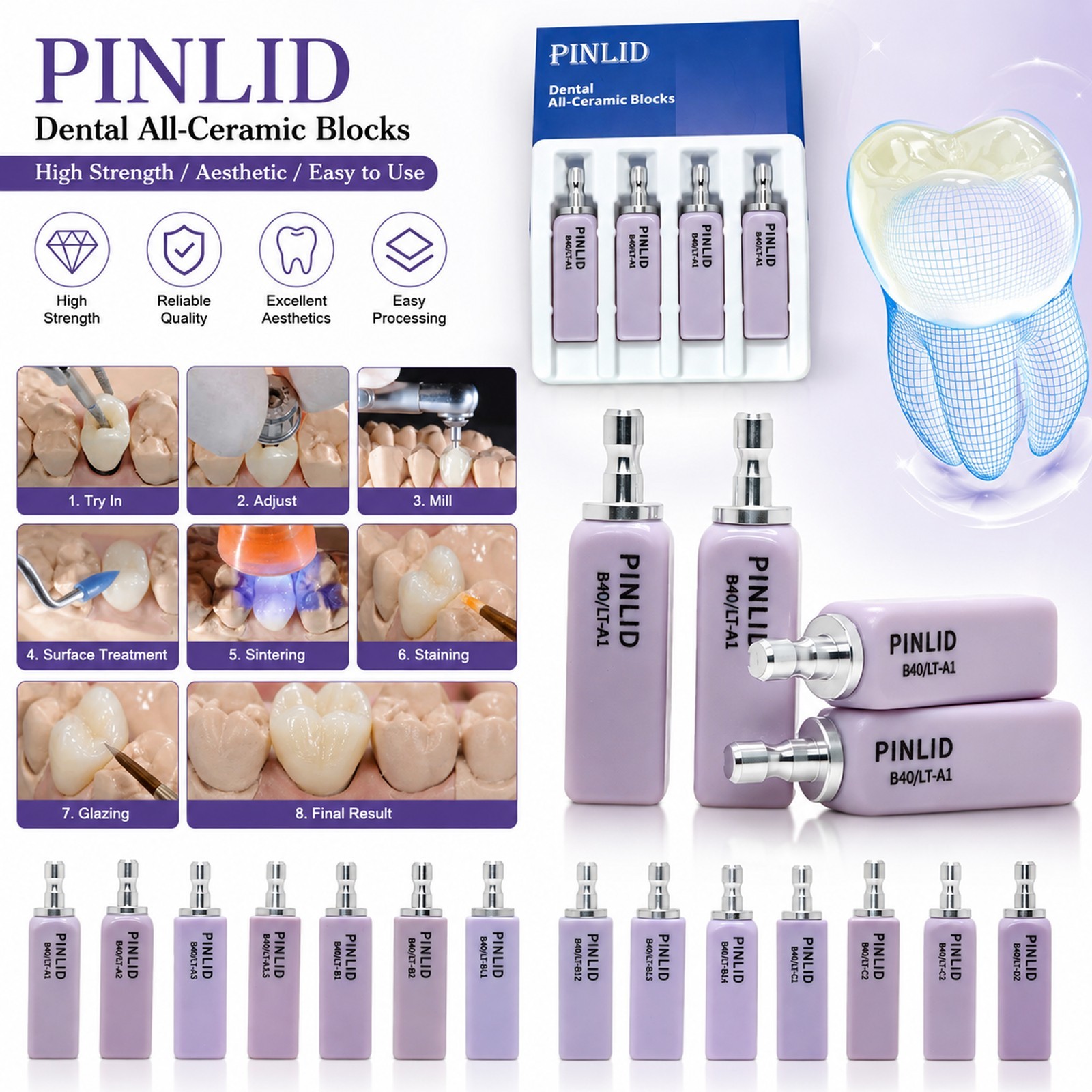 C14 B40 A16 Lithium Disilicate Glass Block for CEREC inLab Dental Restoration