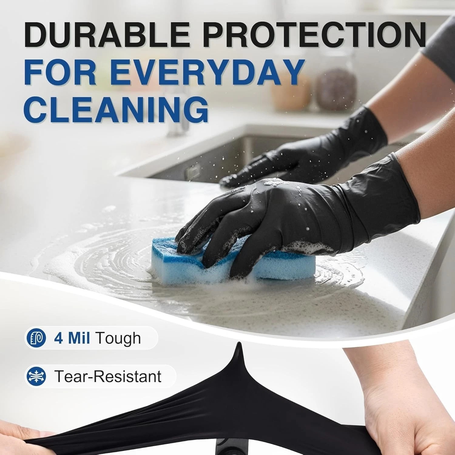 Durable 4 Mil Black Nitrile Exam Gloves – Elastic Fit & Textured Grip, 100 Count