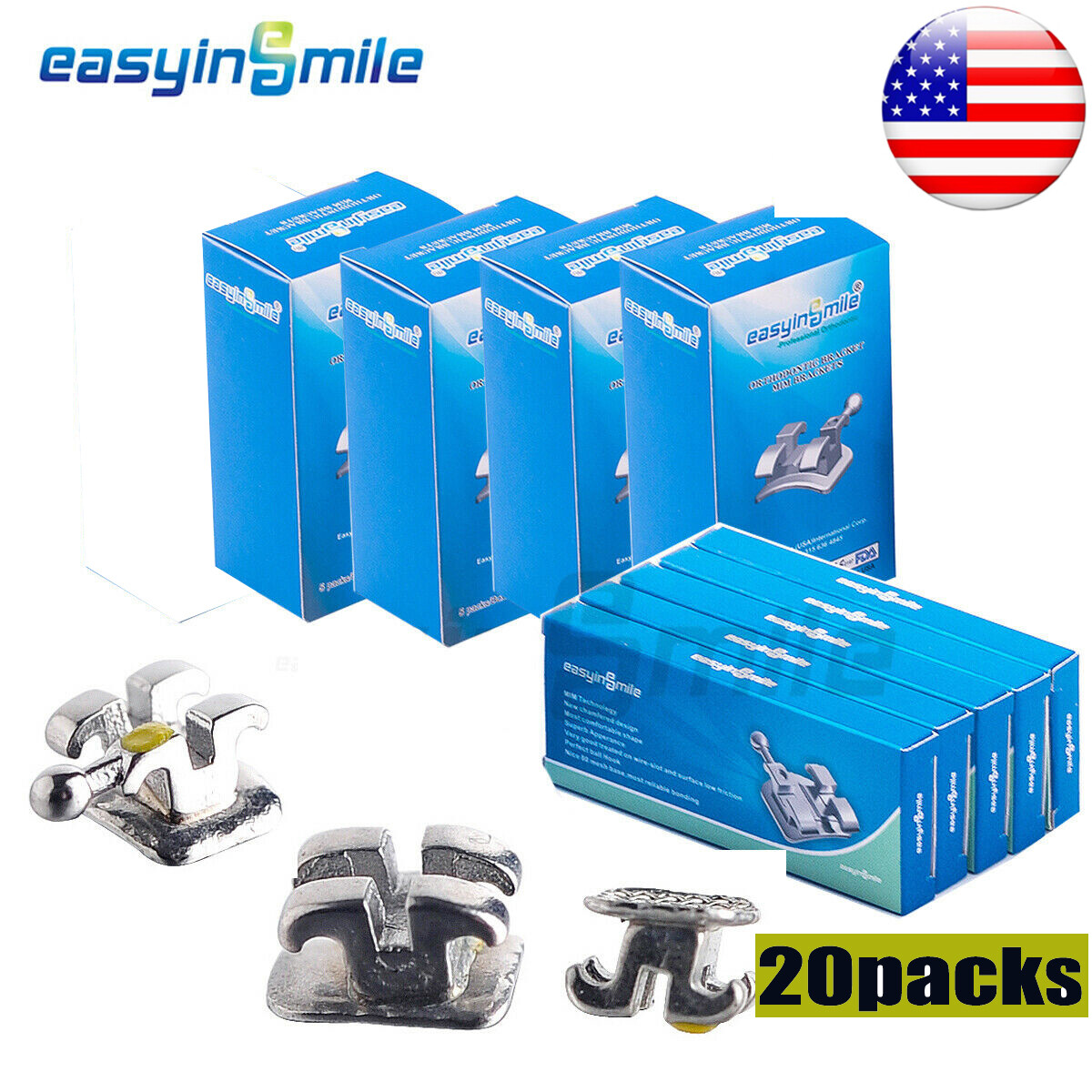 20 Pack Orthodontic Dental Brackets MINI Metal Braces MBT/ROTH 022 3/345 Hooks