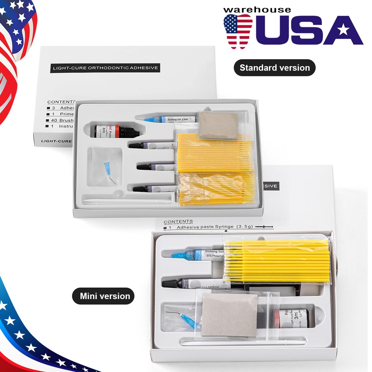 Dental Orthodontic Brackets Light Cure Bonding Adhesive Etch Gel Bonding kit
