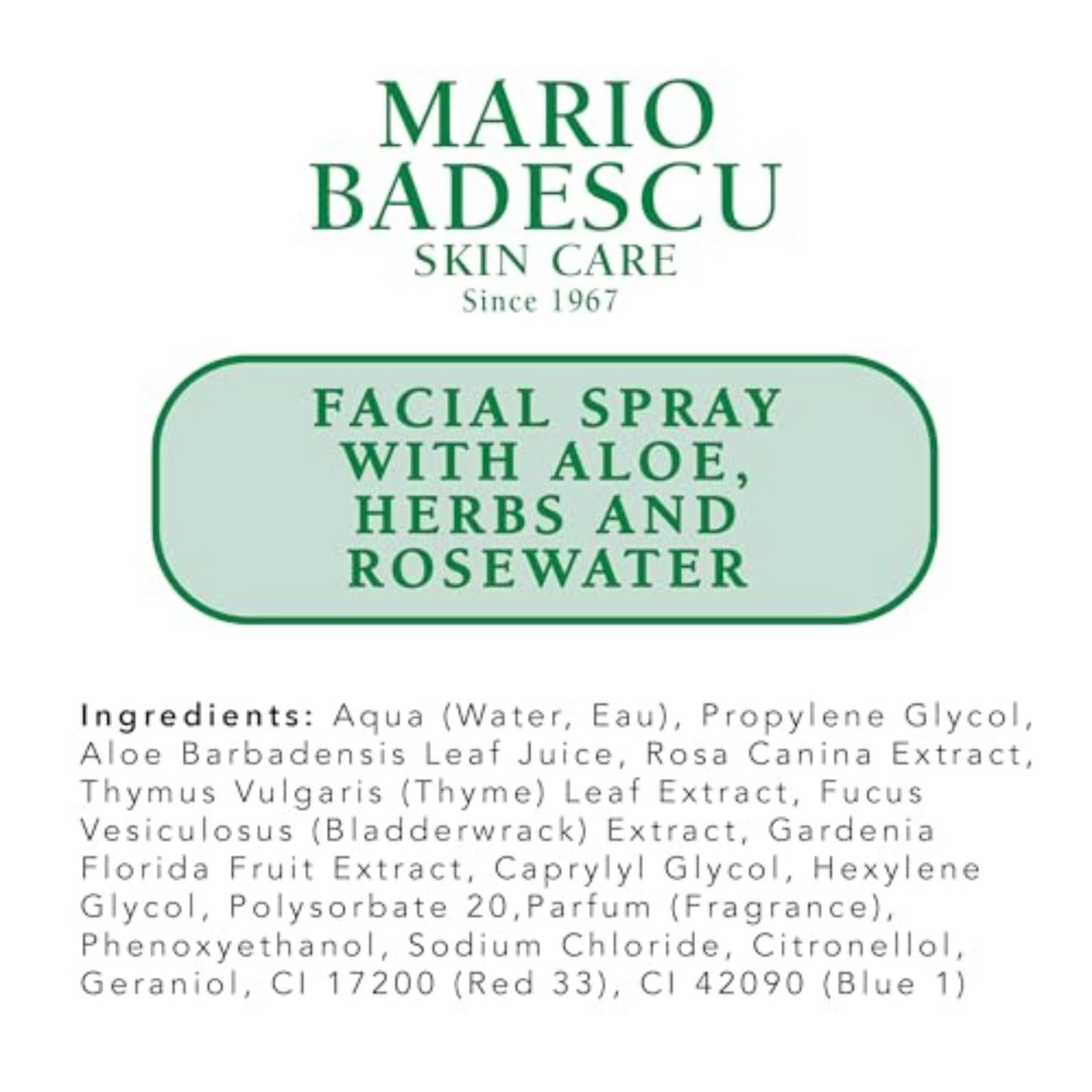 Mario Badescu Facial Spray Aloe Herbs And Rose Water For All Skin Types Face