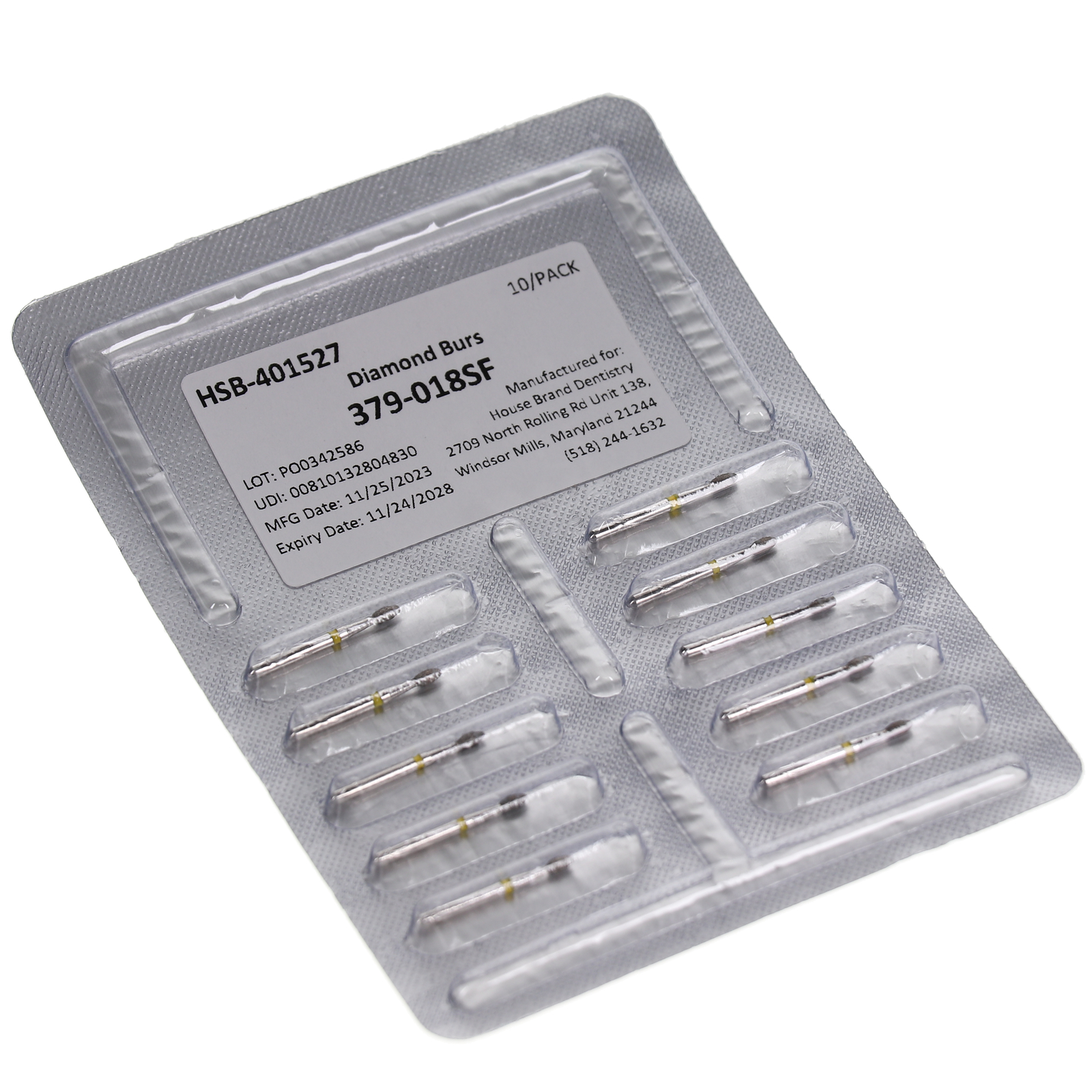 House Brand Dentistry 401527 FG 379-018SF Football Super Fine Diamond Burs 10/Pk