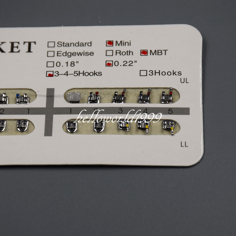 20 Pcs/Pack Metal Dental Orthodontic Brackets Braces MBT Slot.022 3-4-5 W/ Hooks