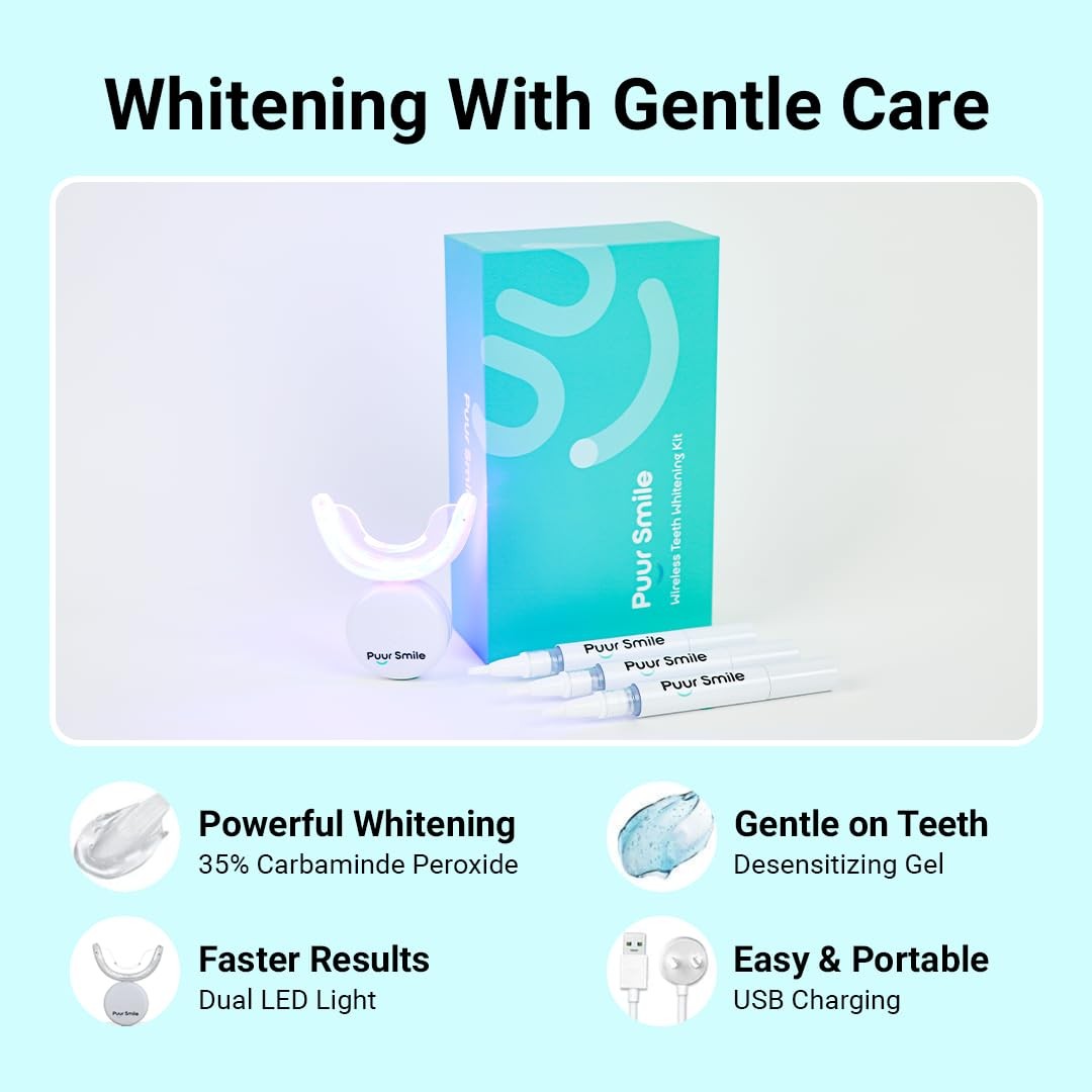 Puur Smile Teeth Whitening Kit – LED Light & 8 Ounce (Pack of 1), Multicolor