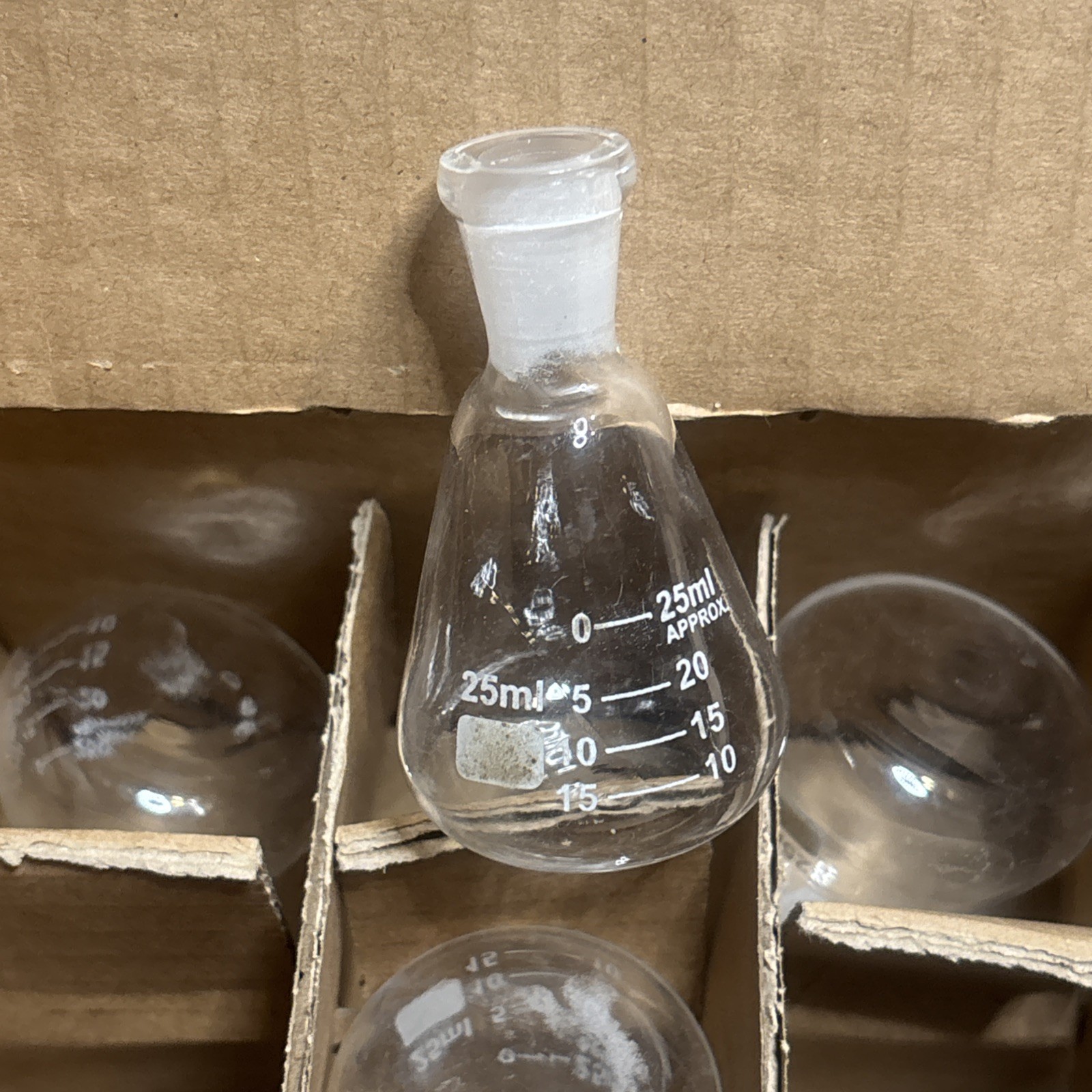 LSS Glass 25ml Erlenmeyer Flask with Ground Mouth, Clear, 12 PK