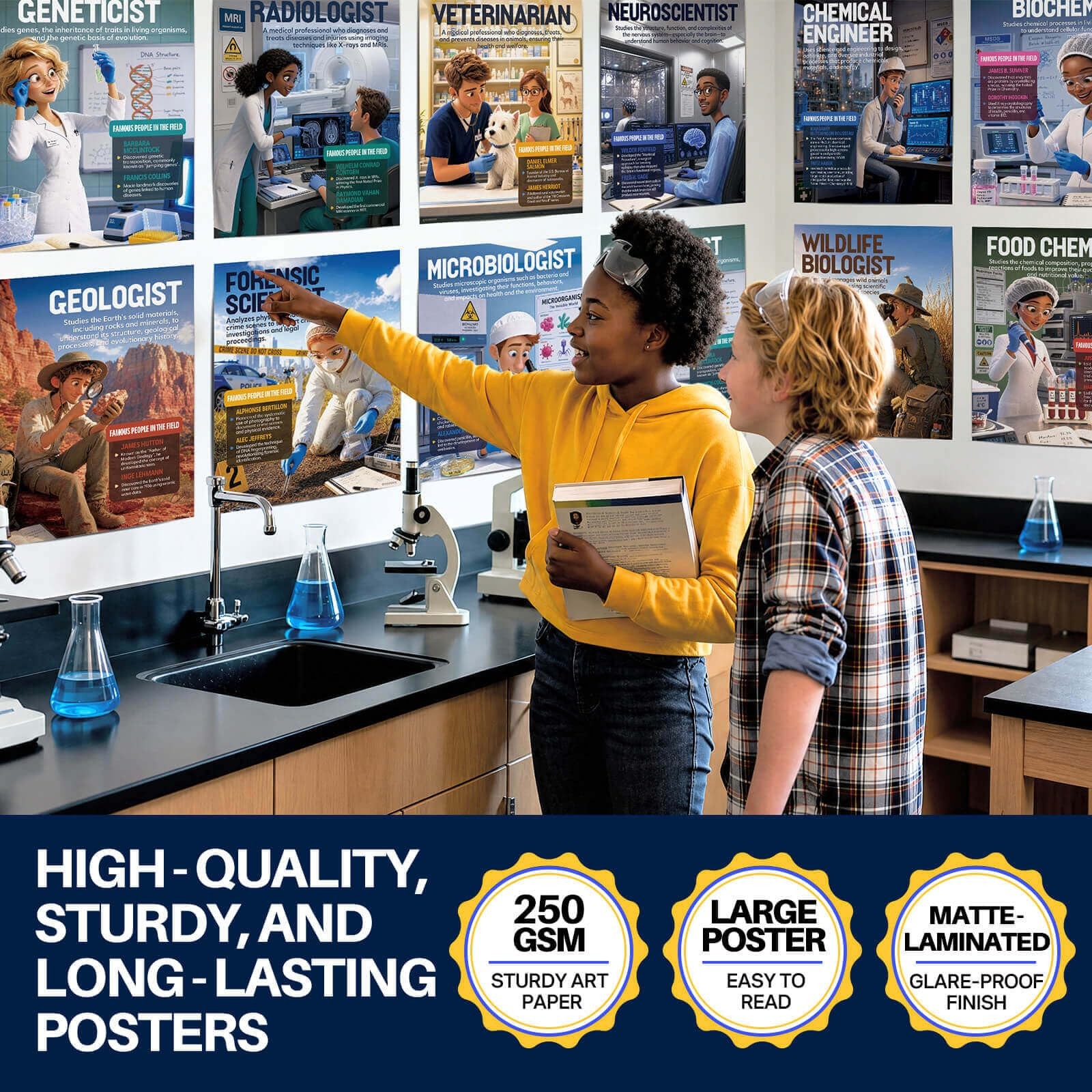 16pcs Science Career Posters, 11x14in STEM Classroom Decor