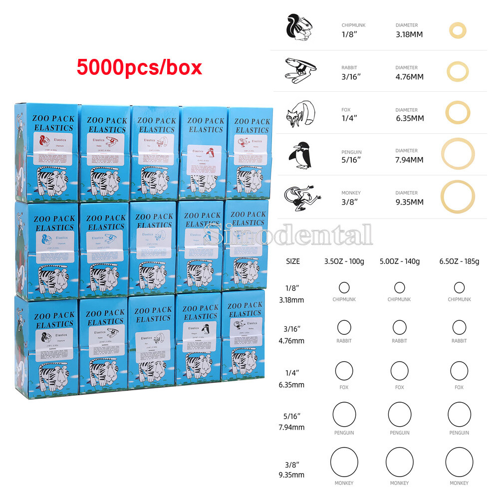 15 Sizes Dental Ortho Rubber Bands Elastics Latex Braces 3.5 /5.0 /6.5 OZ+ Tools