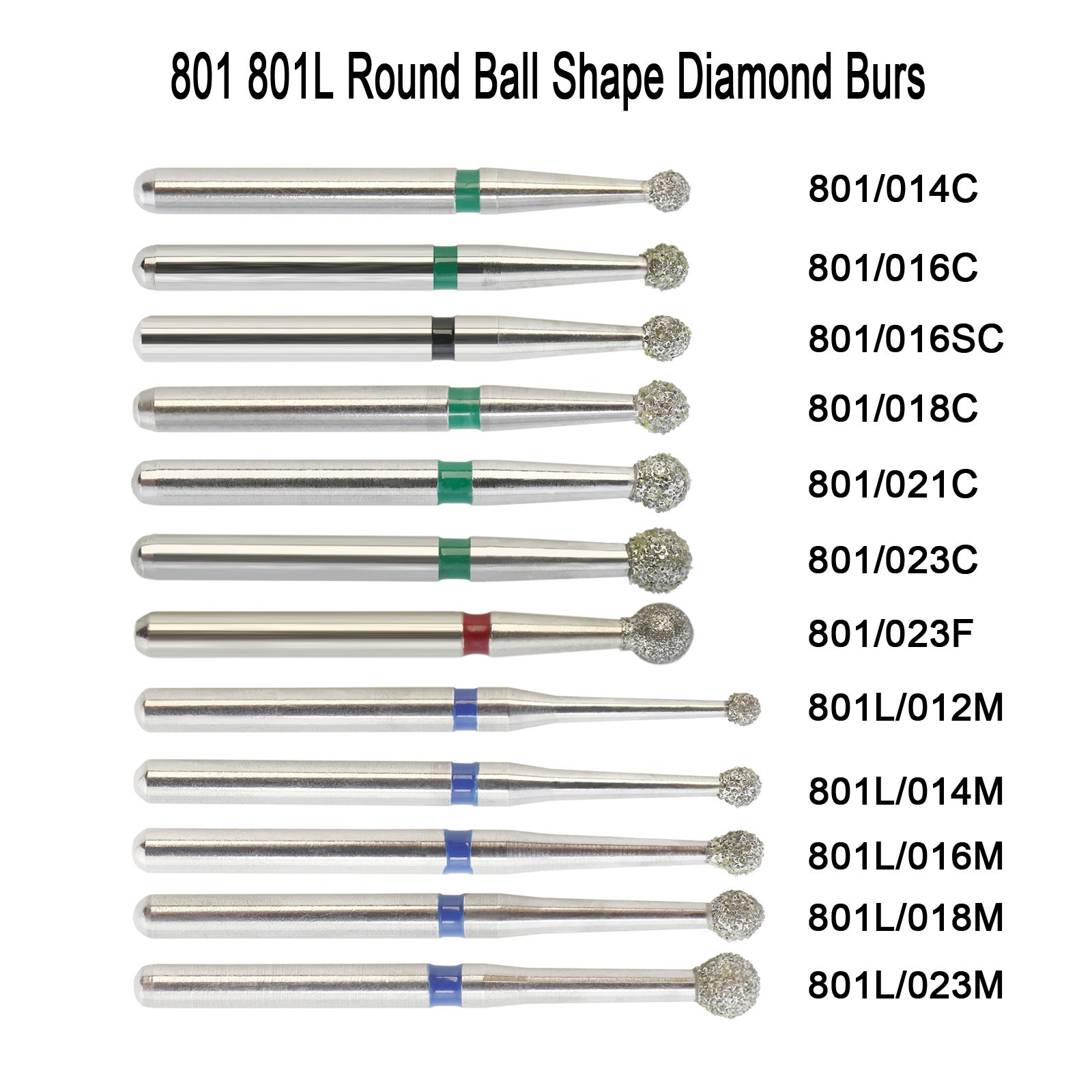 Dental Diamond Burs 801/801L Muti-use FG Round Ball Bur For High Speed Handpiece