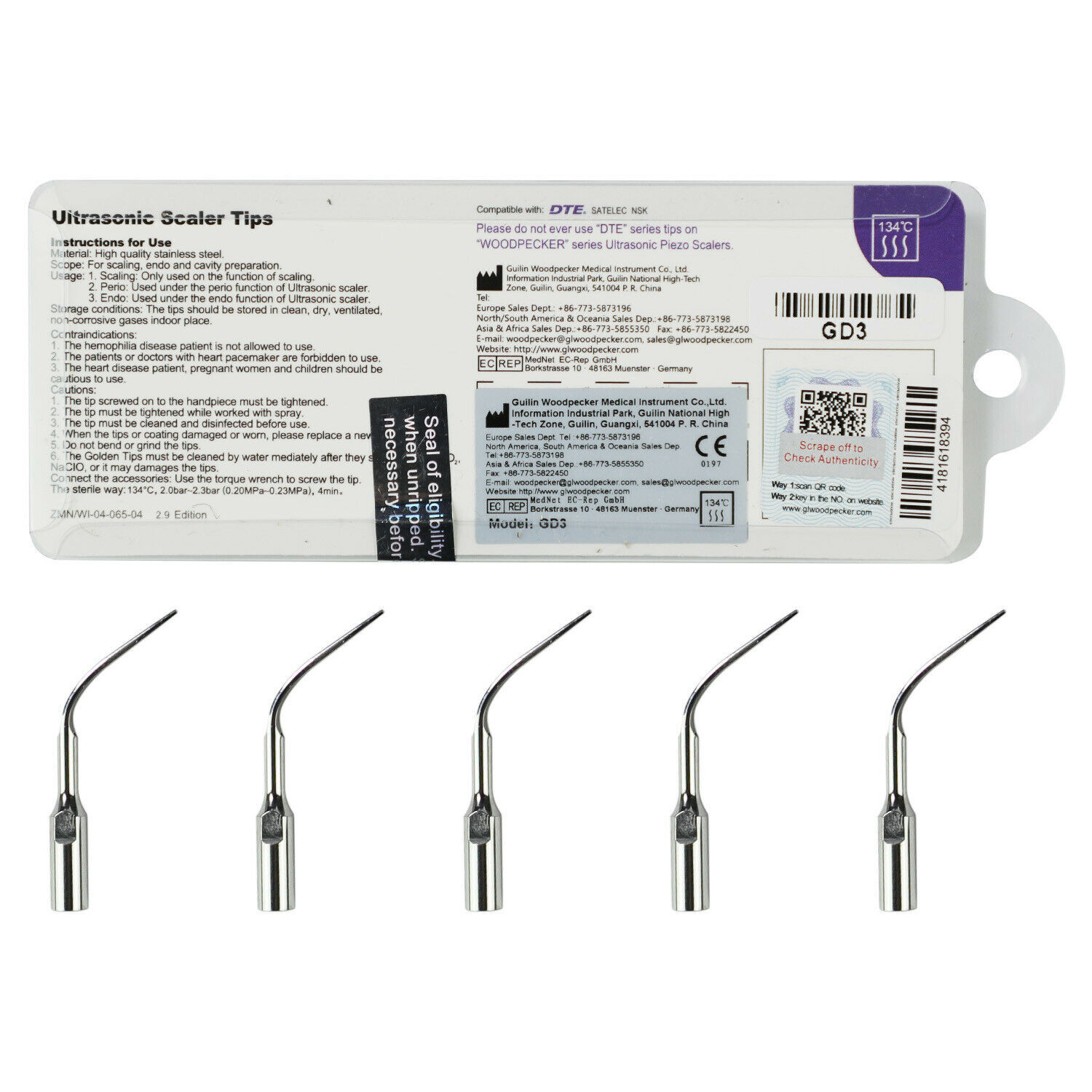 Woodpecker DTE Ultrasonic Scaler Tips ED GD PD FOR DTE NSK Satelc Scaler Tips