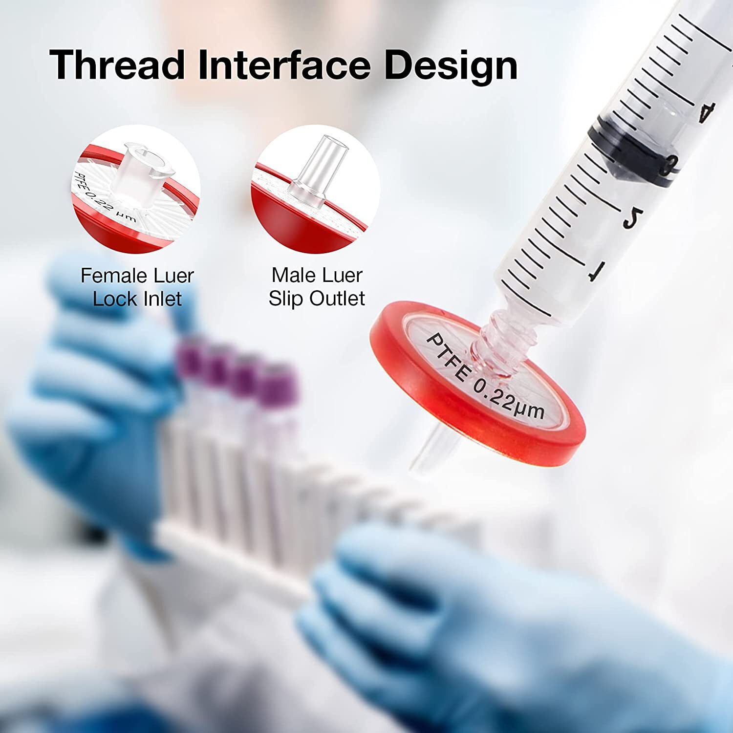 PTFE Syringe Filter 13mm,0.22 um Pore Size,Hydrophilic NonSterile Lab Filtration