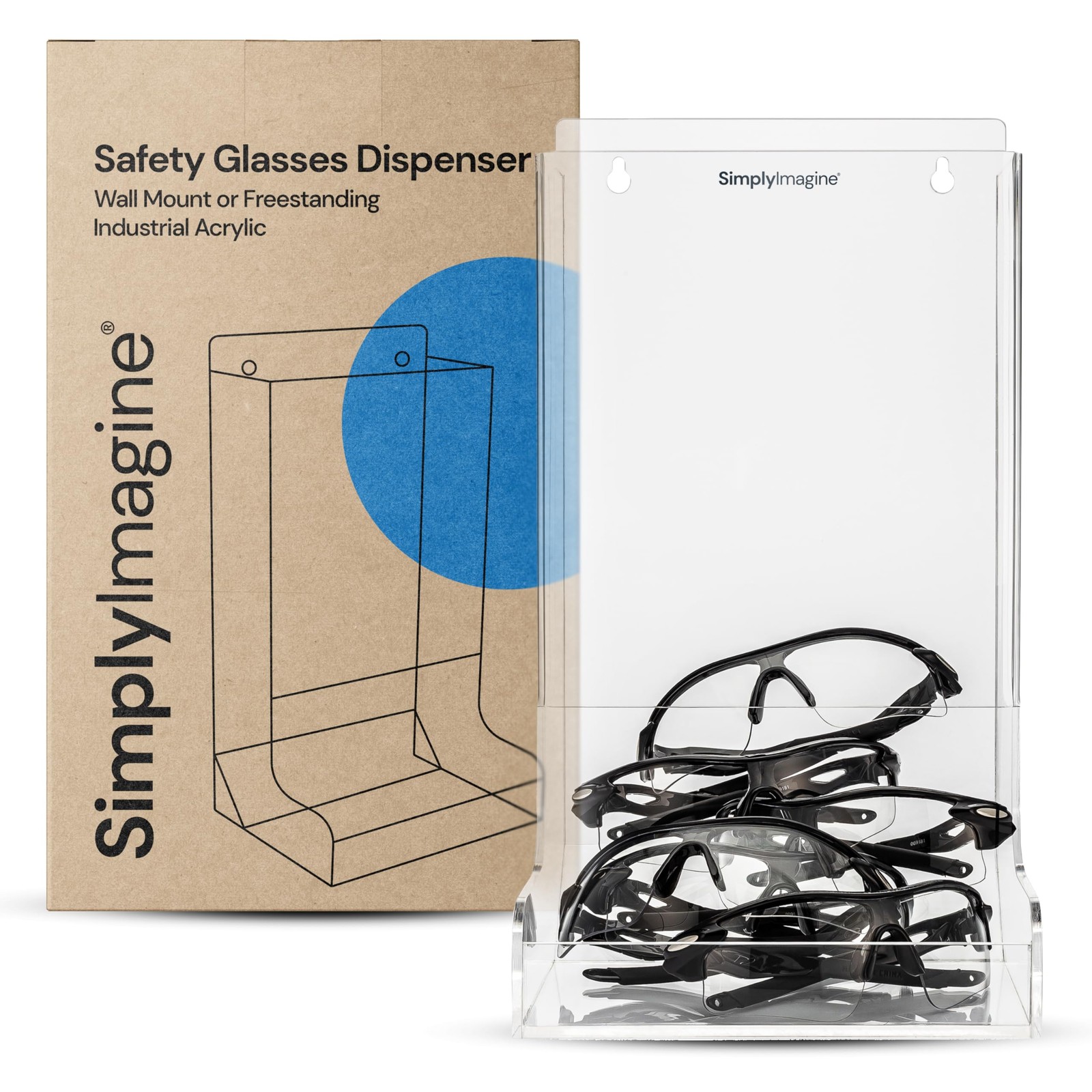Safety Glasses Holder Wall Mount Dispenser Bin – Clear Acrylic Top-Loading Or…