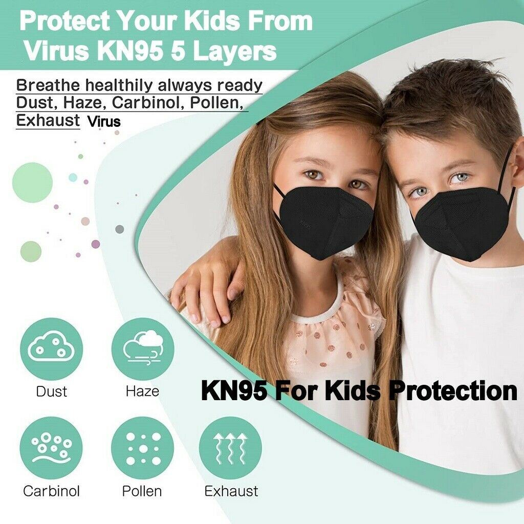 1-200 Kid Child Boy Disposable Black KN95 Face Mask 5Layer C.E Approval FFP 95%