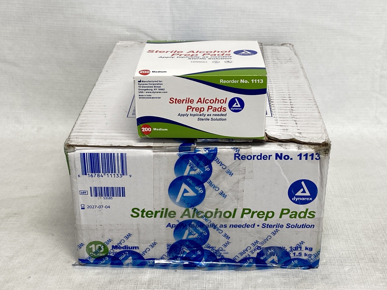 (2000/Cs) DYNAREX Single Use Sterile Alcohol Prep Pads Medium Wipe 10×200/Pk1113