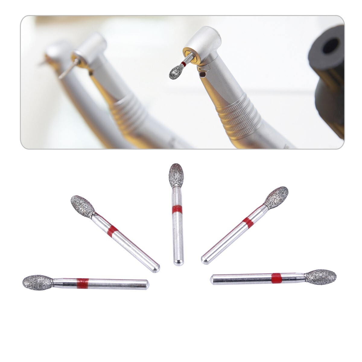 Dental Diamond Burs FOOTBALL 379-023F FINE RED DEFEND Friction Grip 10Pcs/Pack