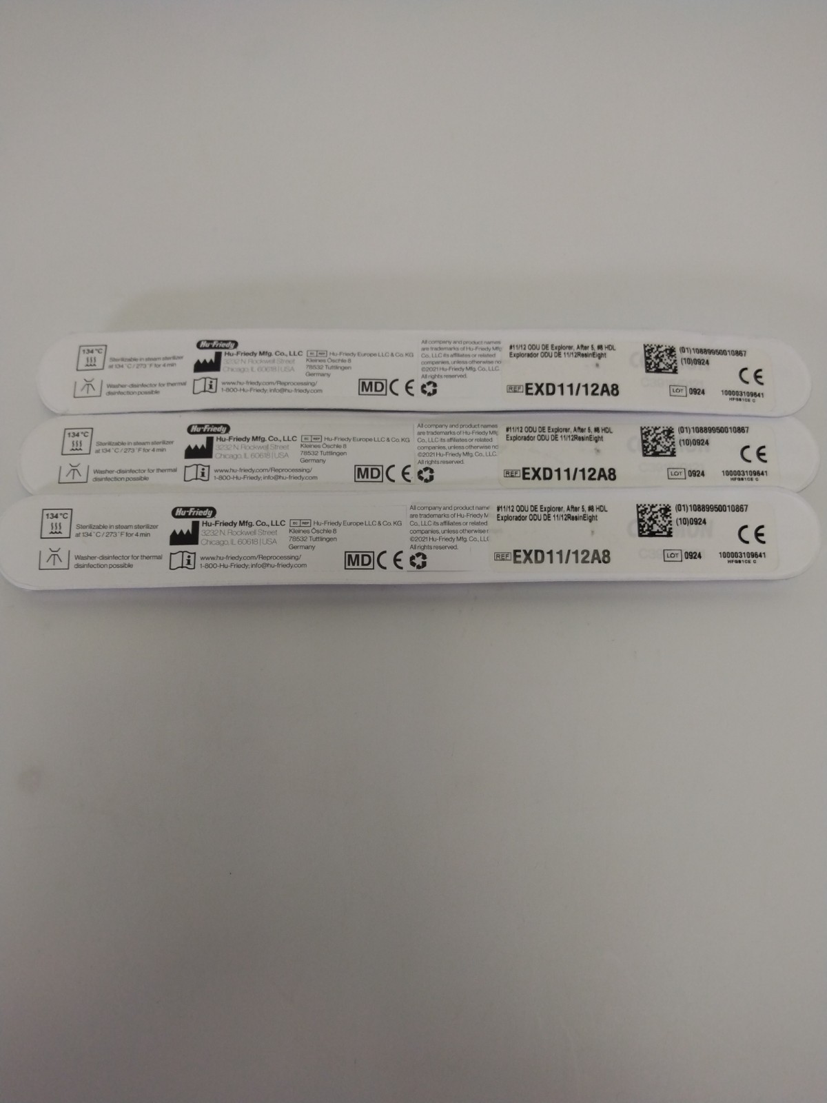 Set Of 3 Hu-Friedy EXD11/12A8 Dental Explorer #11/12 ODU #8 Handle Double End