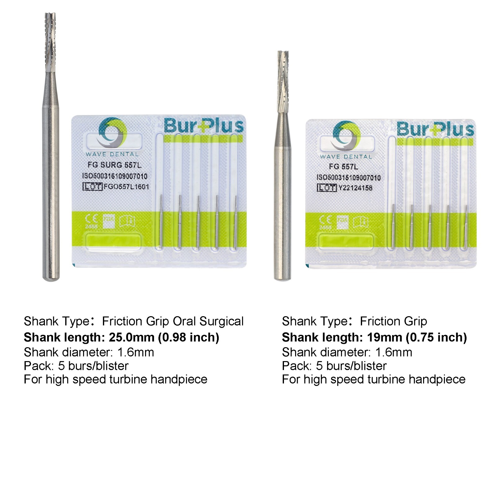 Wave Dental Surgical Bur Round Long 25mm Carbide Bur Friction Grip FG High Speed