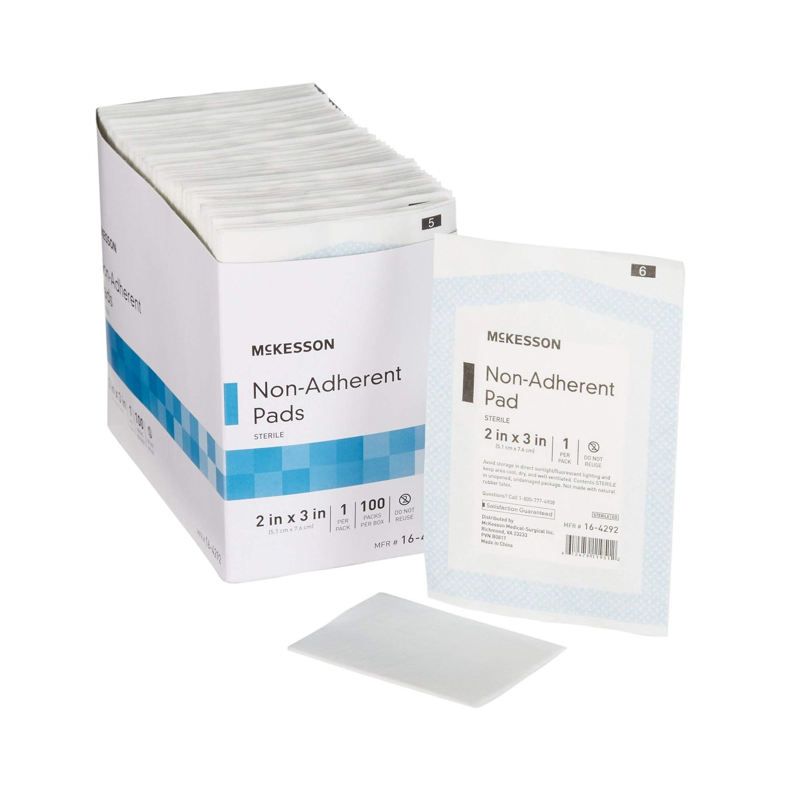 McKesson Non-Adherent Pads for Wounds, 2×3 Inch, 100 Count, White