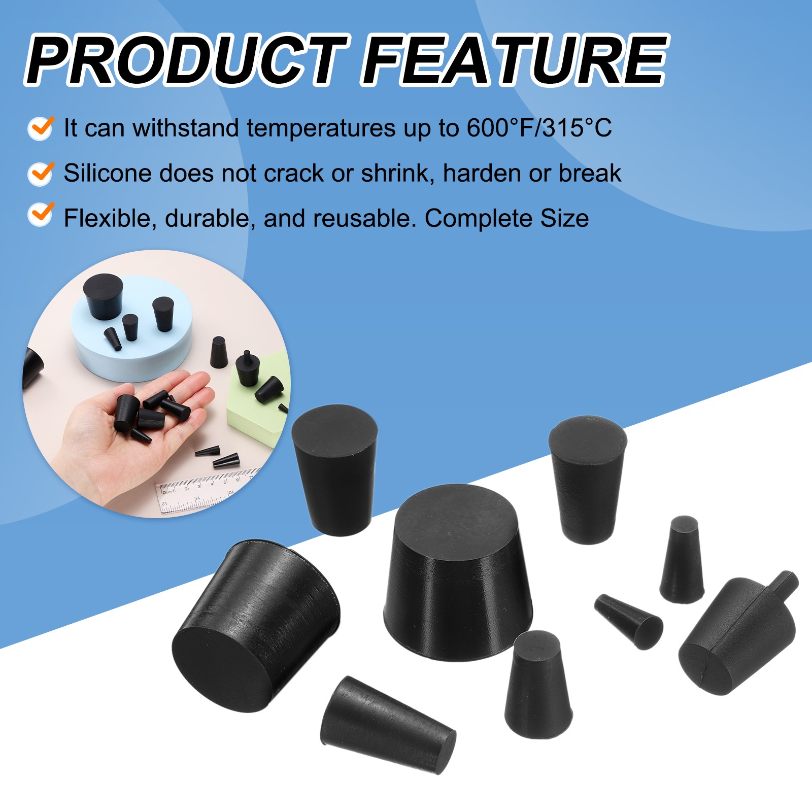 12Pcs Rubber Stoppers 5mm to 9mm 20mm Solid Tapered Lab Rubber Plugs