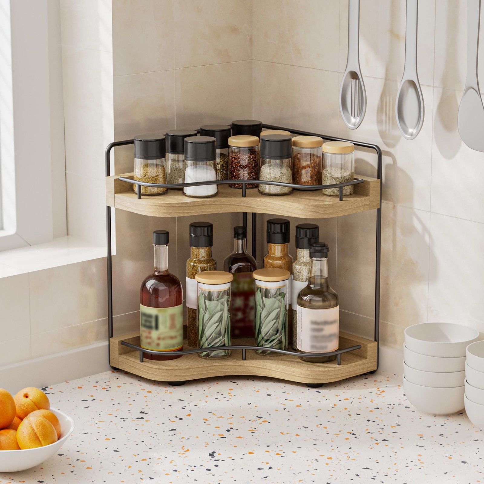 2-Tier Corner Bathroom Counter Organizer with Embedded Screw Holes, Secure & Sta