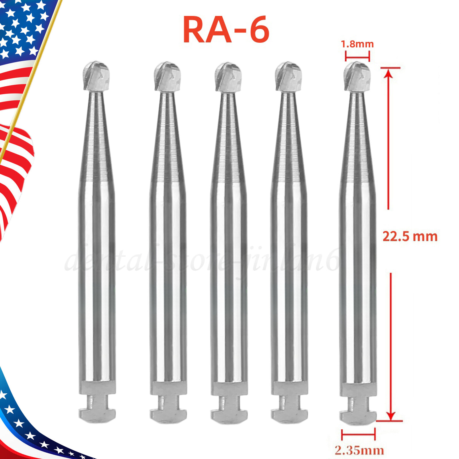 5 Pcs/Pack Dental 22.5mm Round Carbide Bur Slow Speed Latch Type RA4 Burs USA