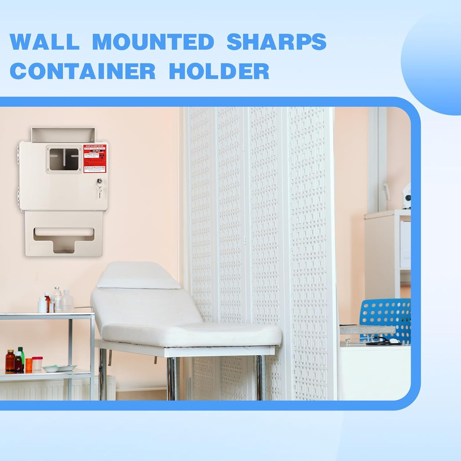 Wall Mount Locking Cabinet w/ Glove Box for 5 Qt Sharps Container, Cabinet Only.