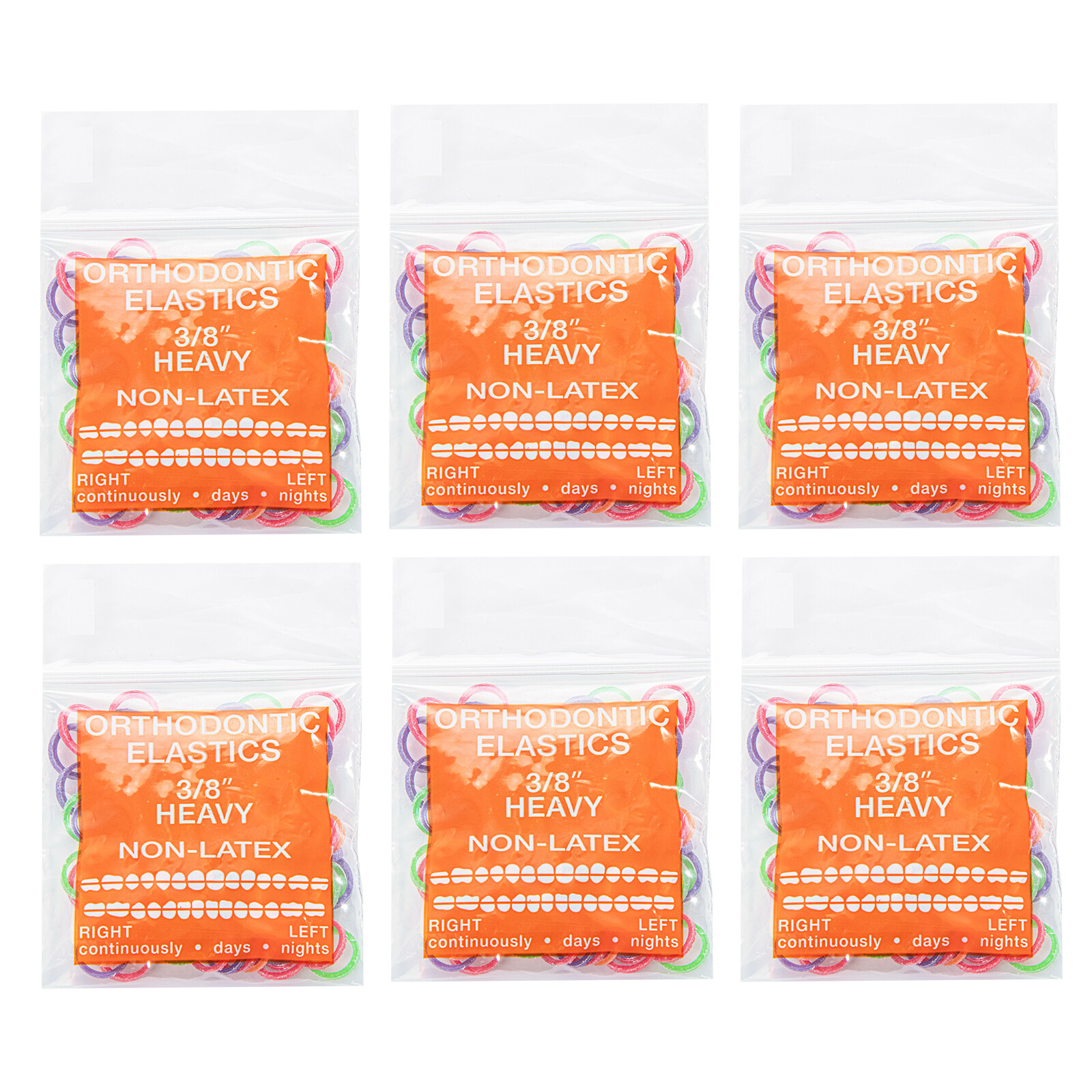 Close Teeth Gaps Orthodontic Neon Intraoral Elastic Bands Non-Latex Made In USA