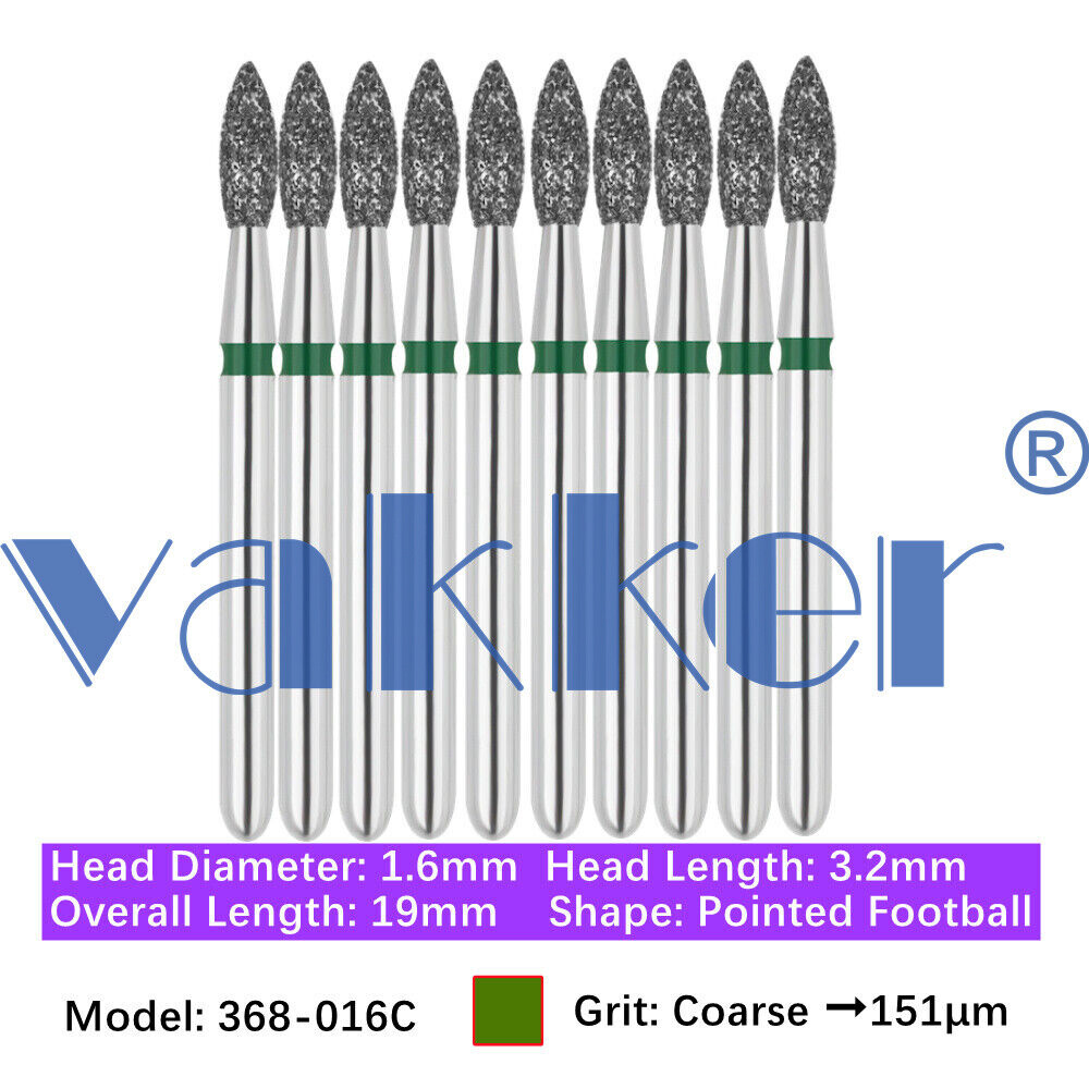 10pc/pk Diamond Burs Shape Football Diamond Bur Super Fine Medium Coarse