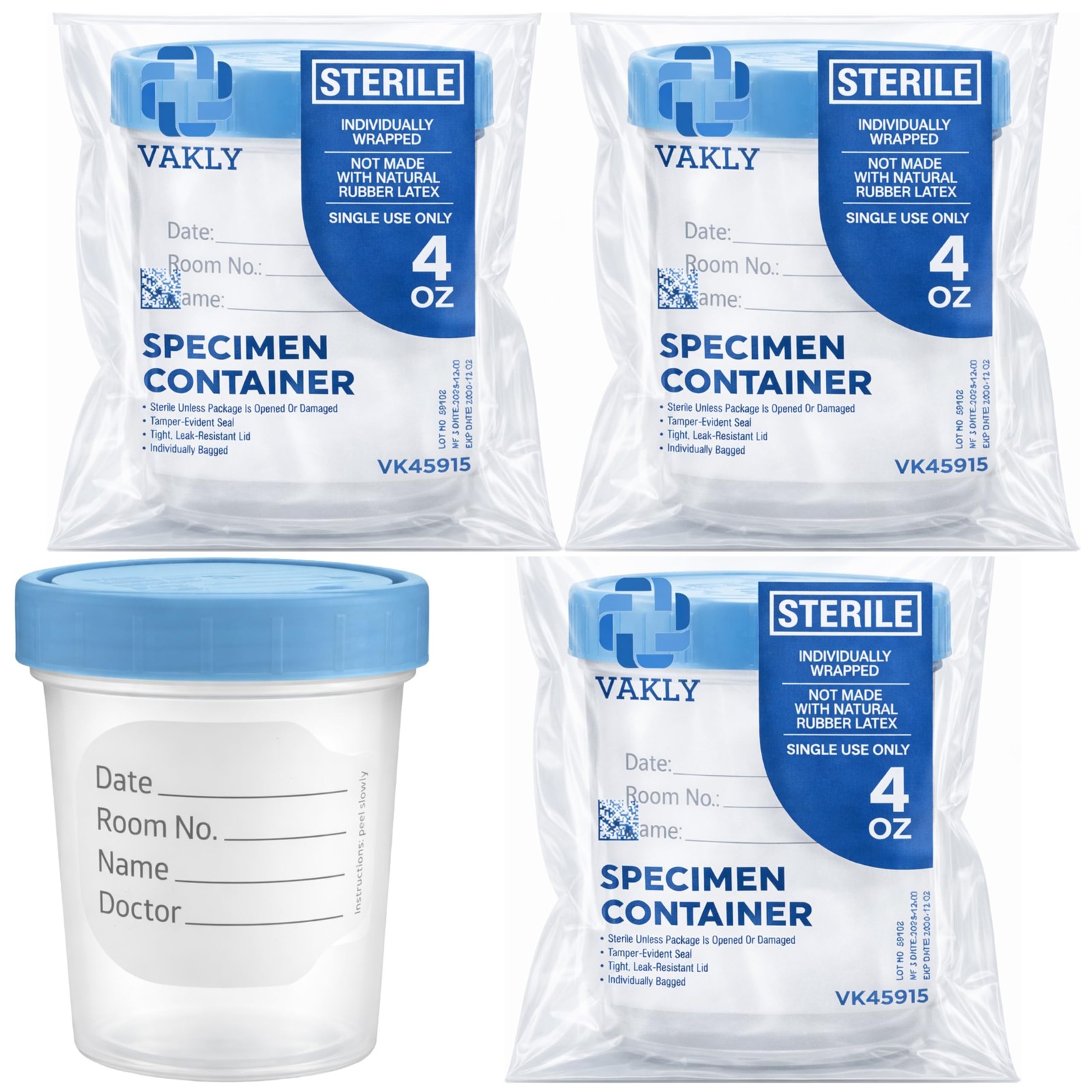 Vakly Sterile Specimen Cups 4 oz [3 Count] – Urine Collection Cups,…