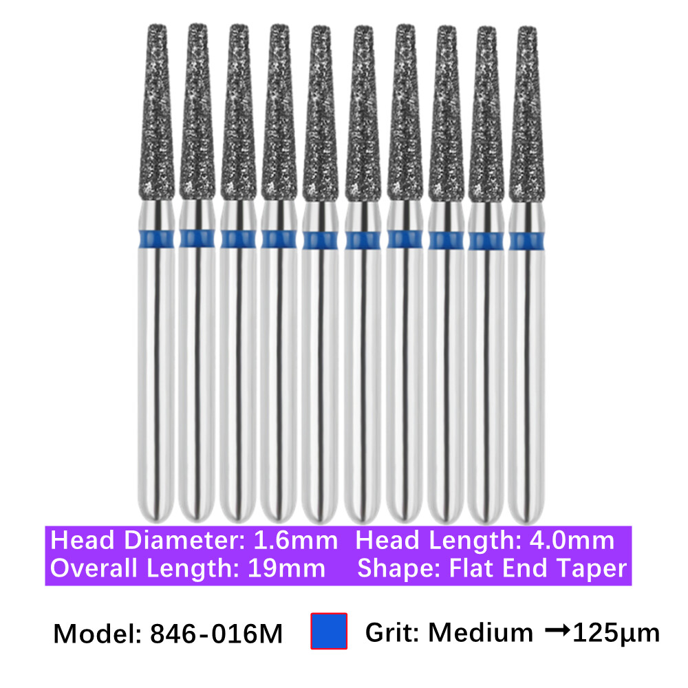 10pc Dental FG High Speed Diamond Burs Flat End Taper Shape Polishing Burs