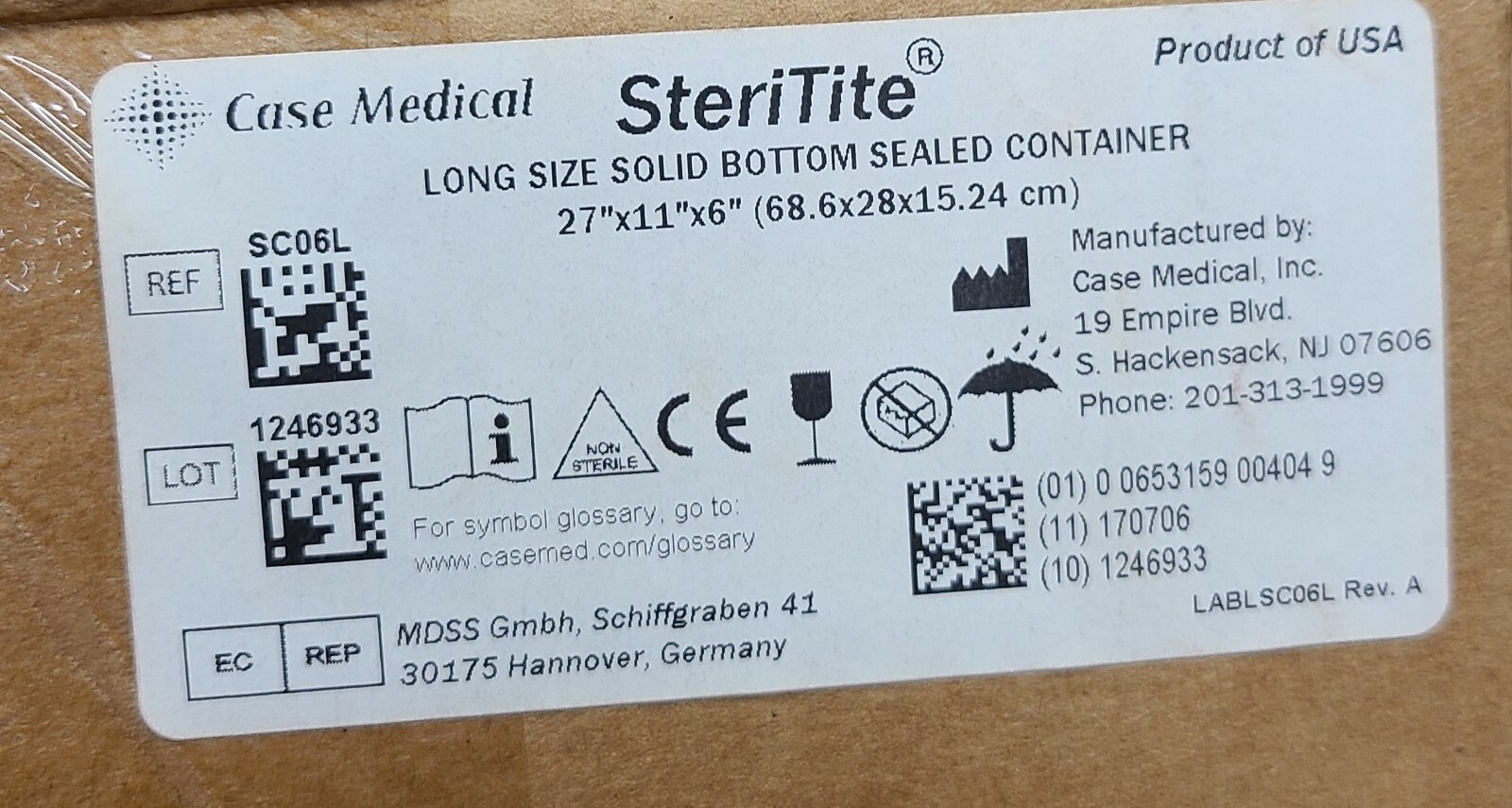 Case medical SteriTite Solid Bottom Sterilization Container +Lid 27x11x6 # SC06L