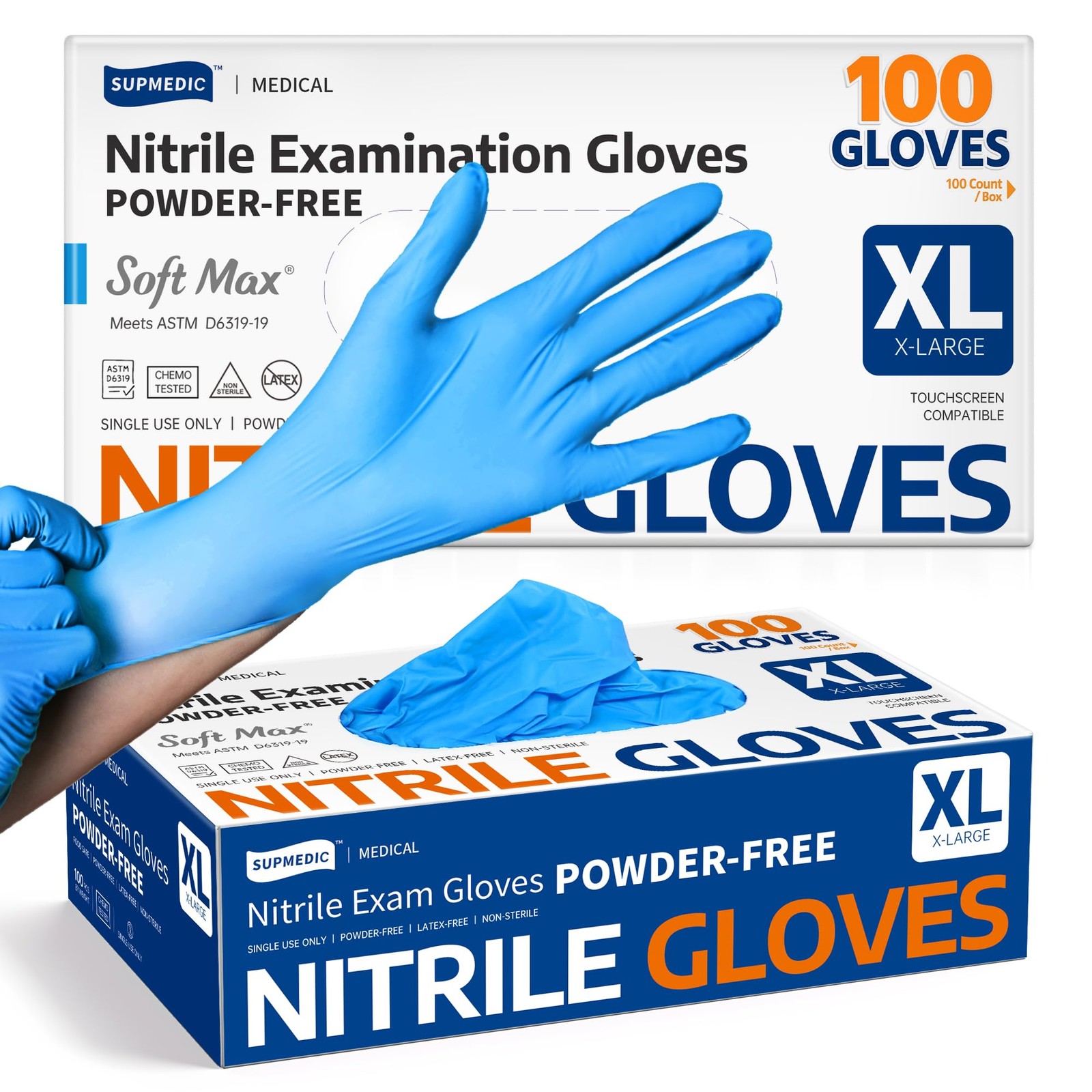 Supmedic Medical Nitrile Exam Gloves, Latex-Free, X-Large, Blue (X-large)