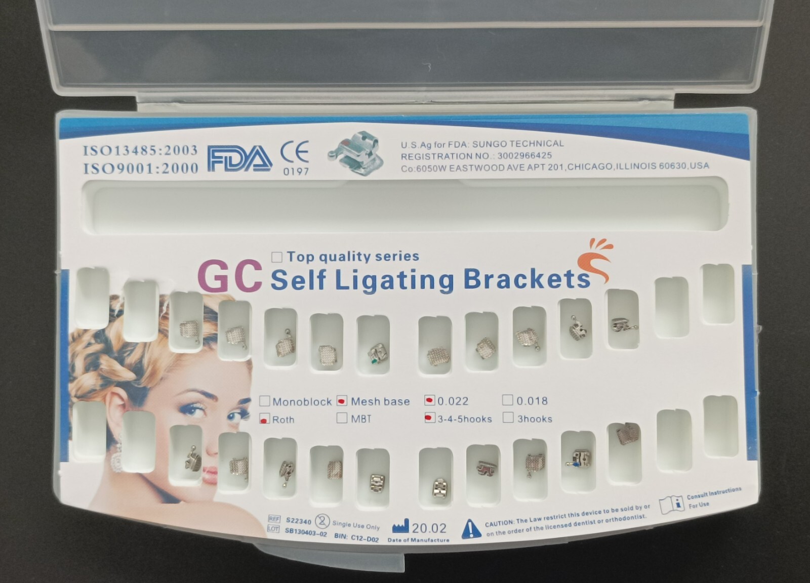 Dental Orthodontic Active Self Ligating Brackets Roth 022 Hooks 345 Mesh Base