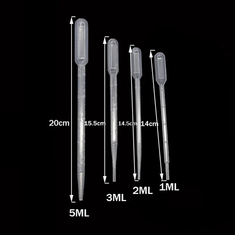 100pcs Disposable Plastic Pipettes: 1/2/3/5ml Graduated Transfer Droppers – NEW