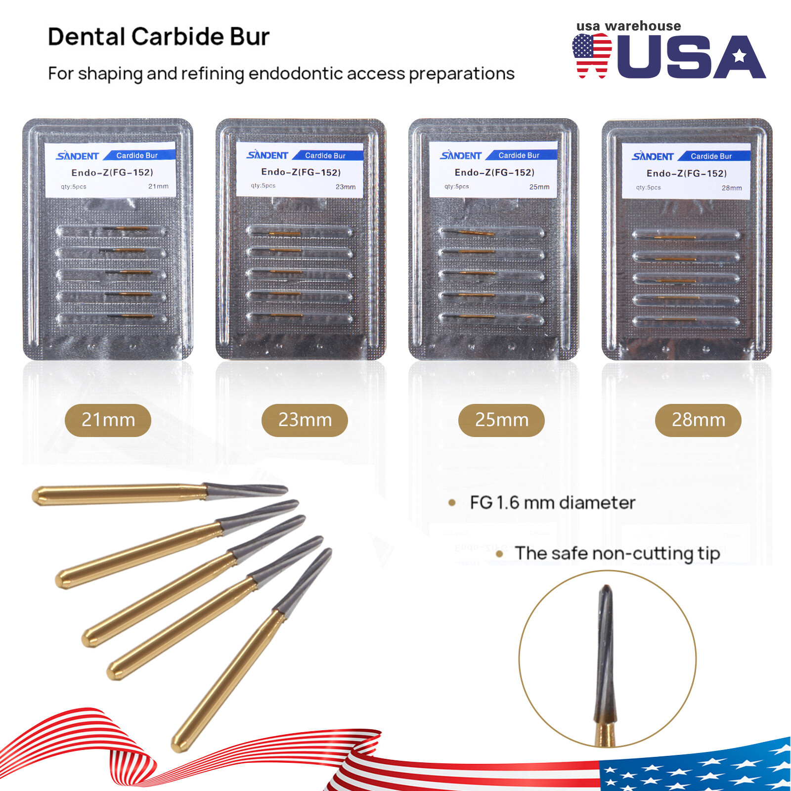 Dental Endo-Z Bur Carbide Tungsten Surgical Cutter Burs 23-28mm 5pcs/pack MD