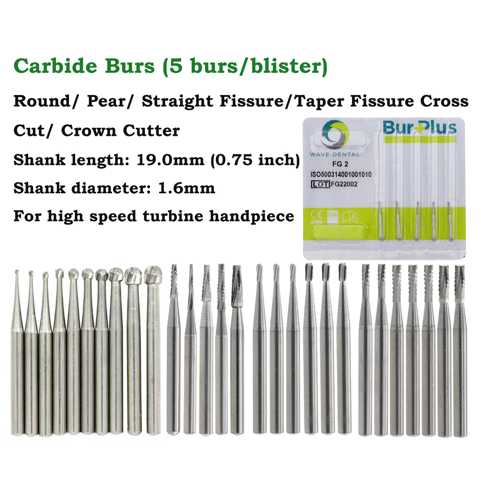 Dental Surgical Bur Diamond Bur Carbide High Speed FG Flame Ball Round Drill