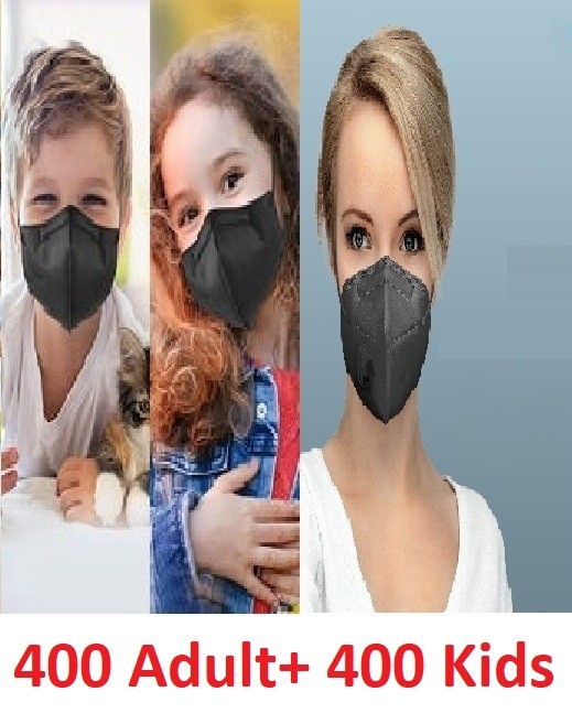 400 Black KN95 Adult Face Mask + 400 KIds KN95 Face Mask 5 Layers CE Approval