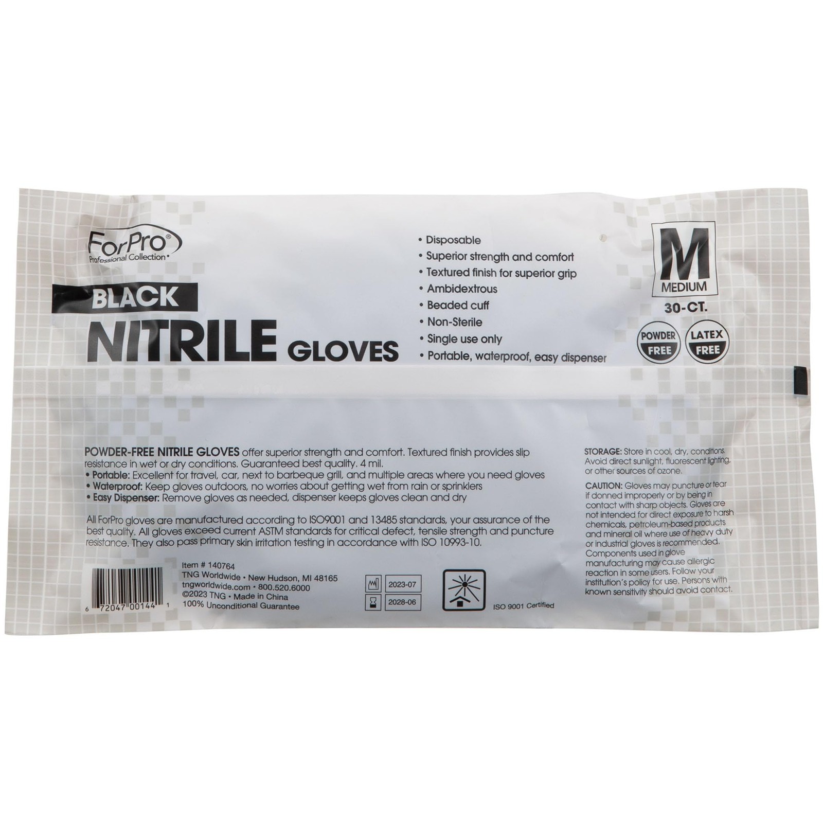 ForPro Nitrile Gloves, Chemical Resistant, Powder~Free, Black, Medium, 30~Count