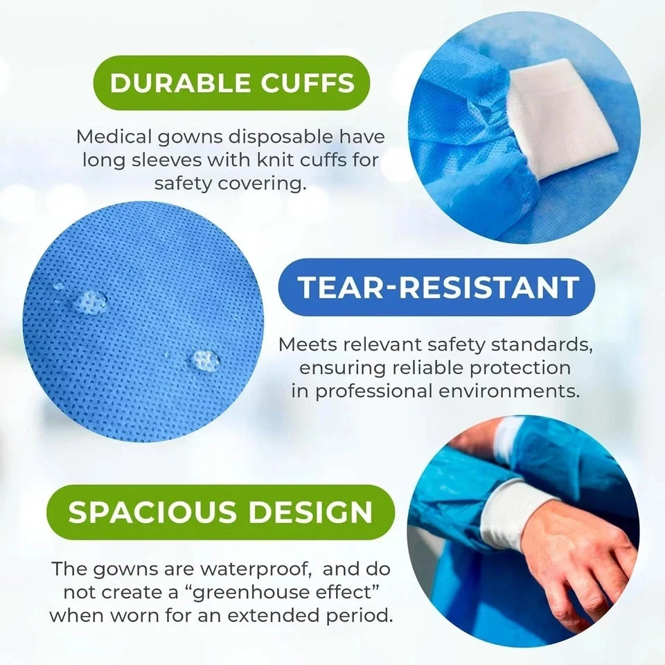 Isolation Gowns Protective AAMI Level 3 Blue Medical LARGE – 10/20/50/100 PCS